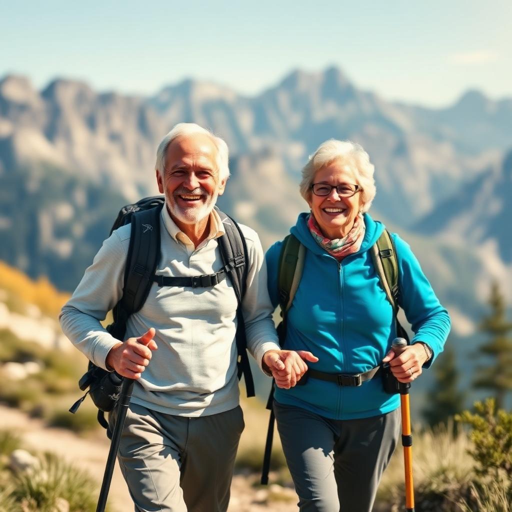 Active senior couple hiking after using Fitraflex Joint Support in Austria
